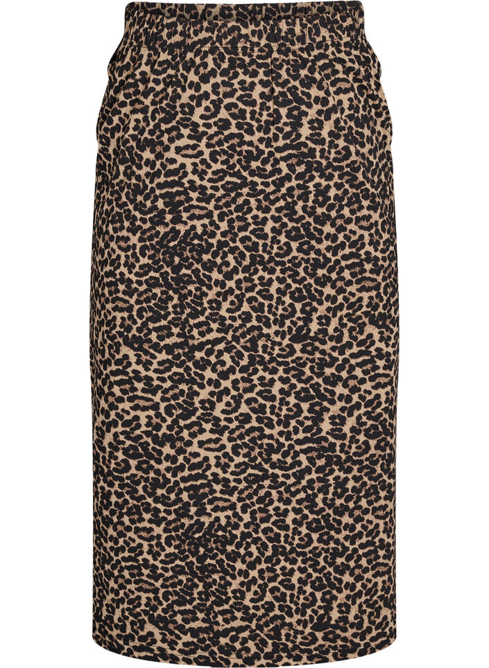 Midi skirt with slit and leopard print, Brown, Packshot image number 0