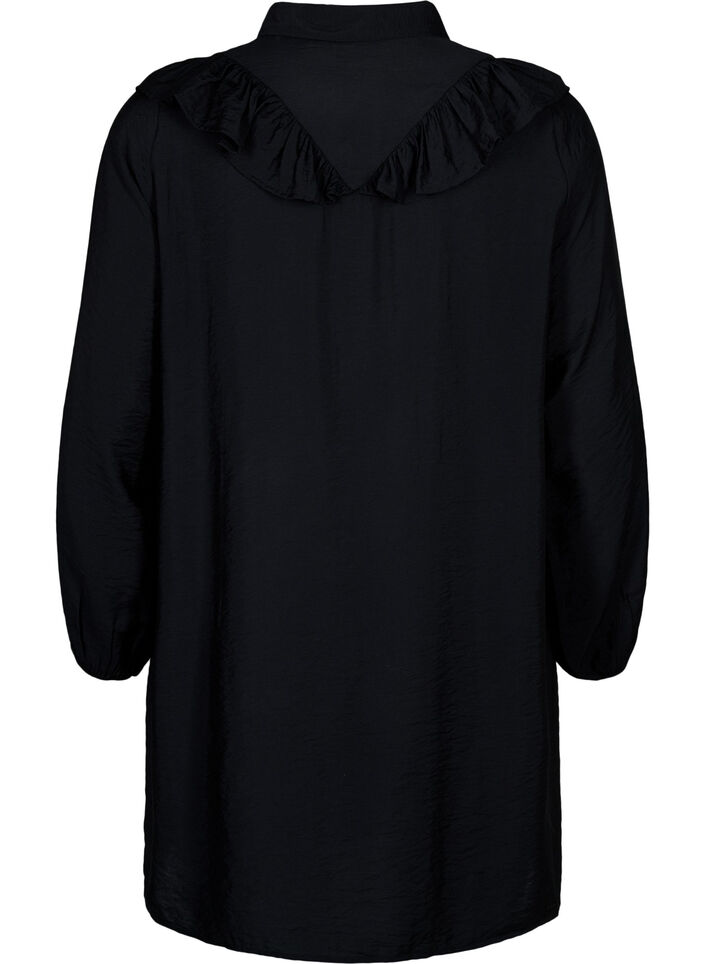 Shirt dress with ruffles and embroidery, Black, Packshot image number 1