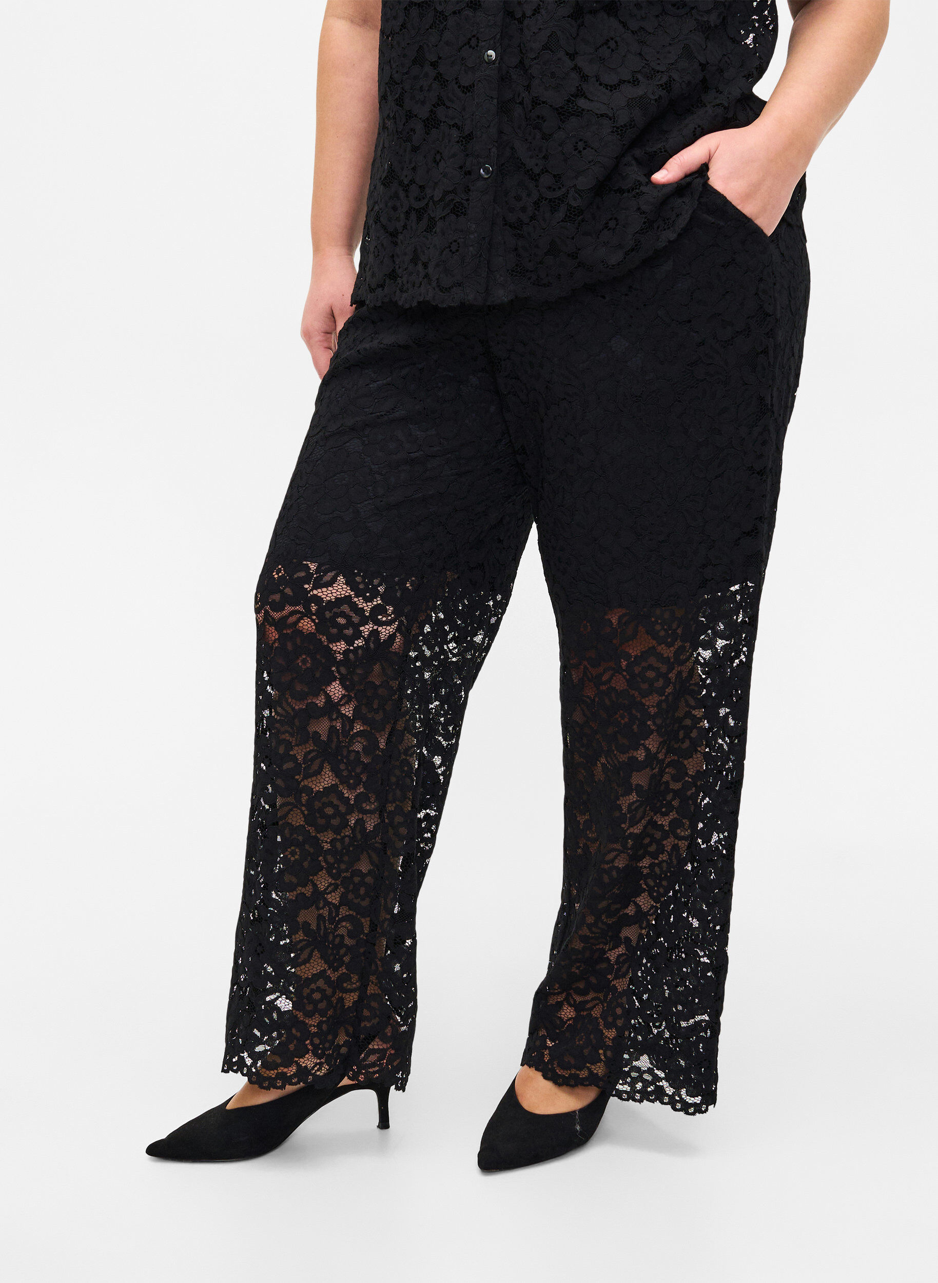 Zizzifashion Lace pants with pockets, Black, Model image number 2