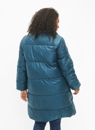 Shiny puffer jacket with zipper and pockets, Deep Teal, Model image number 1