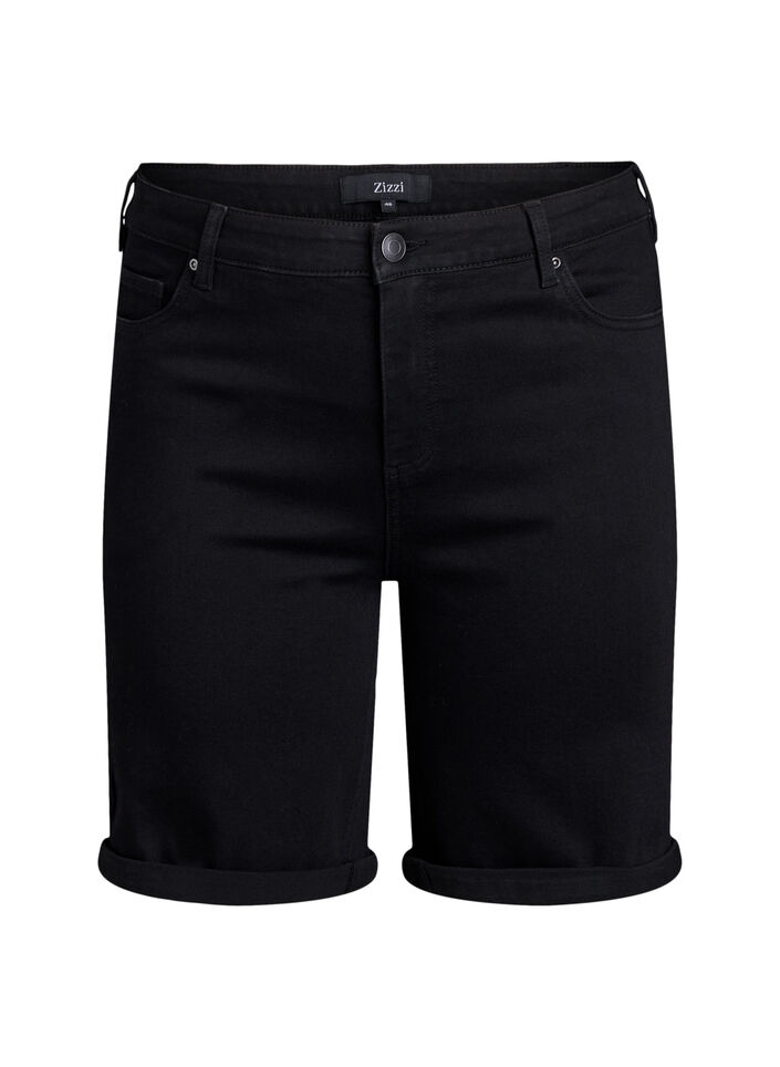 Fitted denim shorts with a high waist, Black, Packshot image number 0