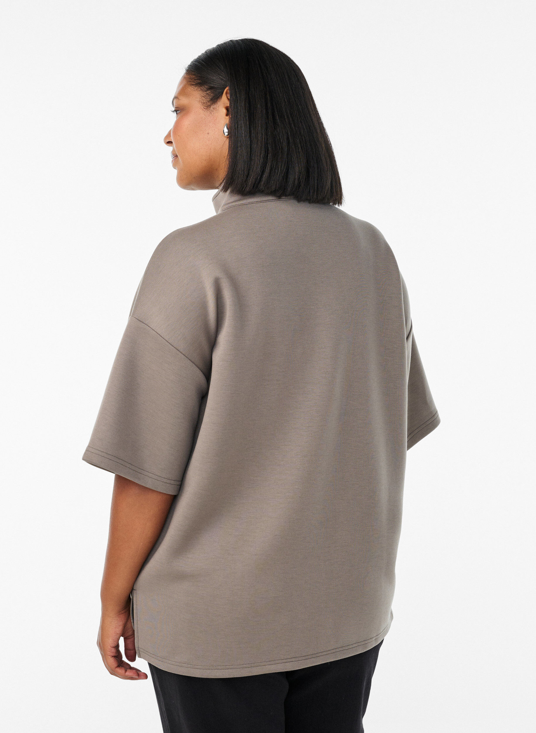 Zizzifashion Short-sleeved sweatshirt with a high collar, Brown, Model image number 2