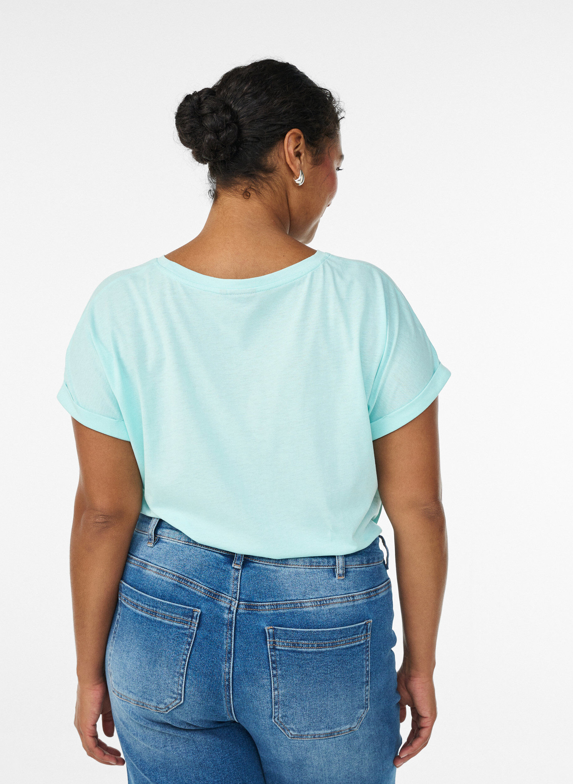 ZizzifashionShort-sleeved cotton blend t-shirt, Turquoise, Model image number 2