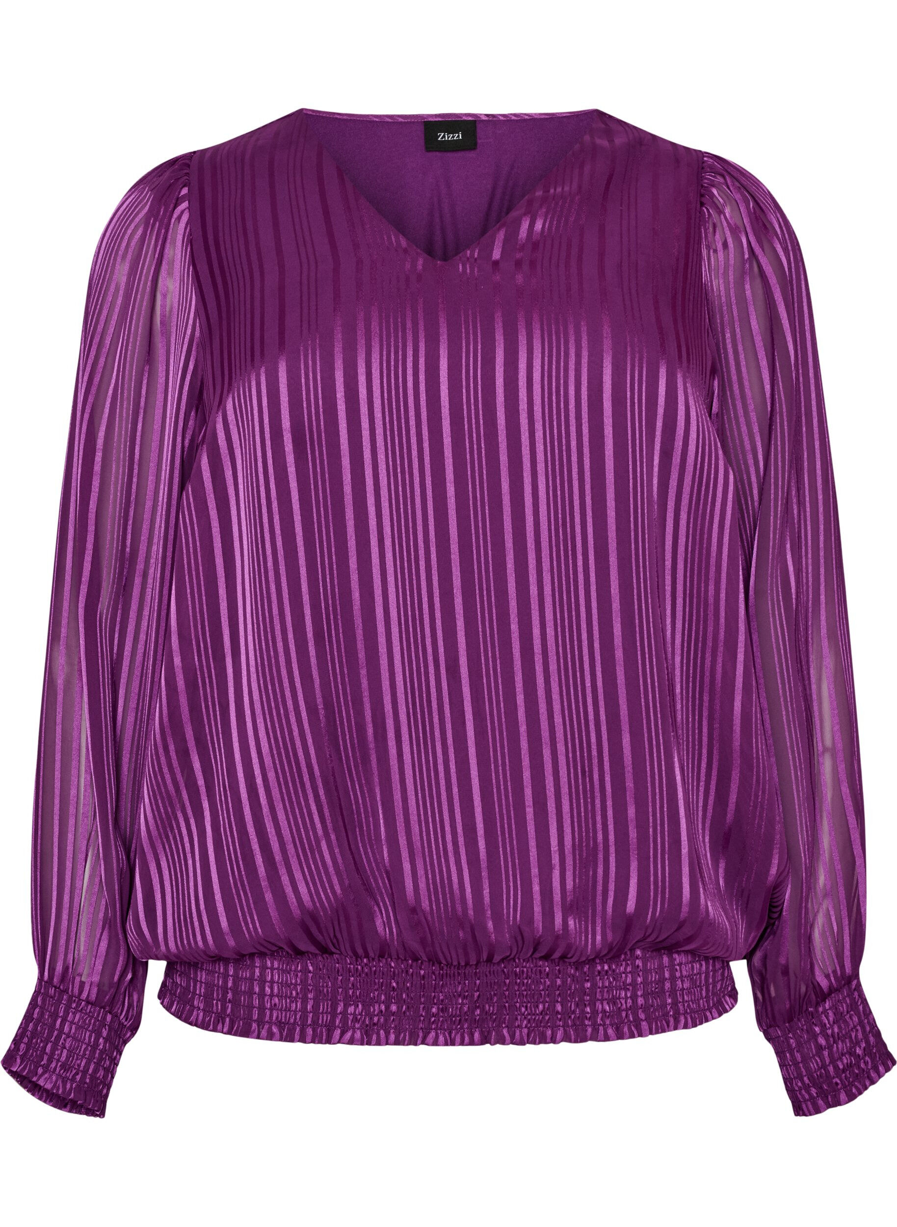 ZizzifashionStriped blouse with a balloon shape, Purple, Packshot image number 0