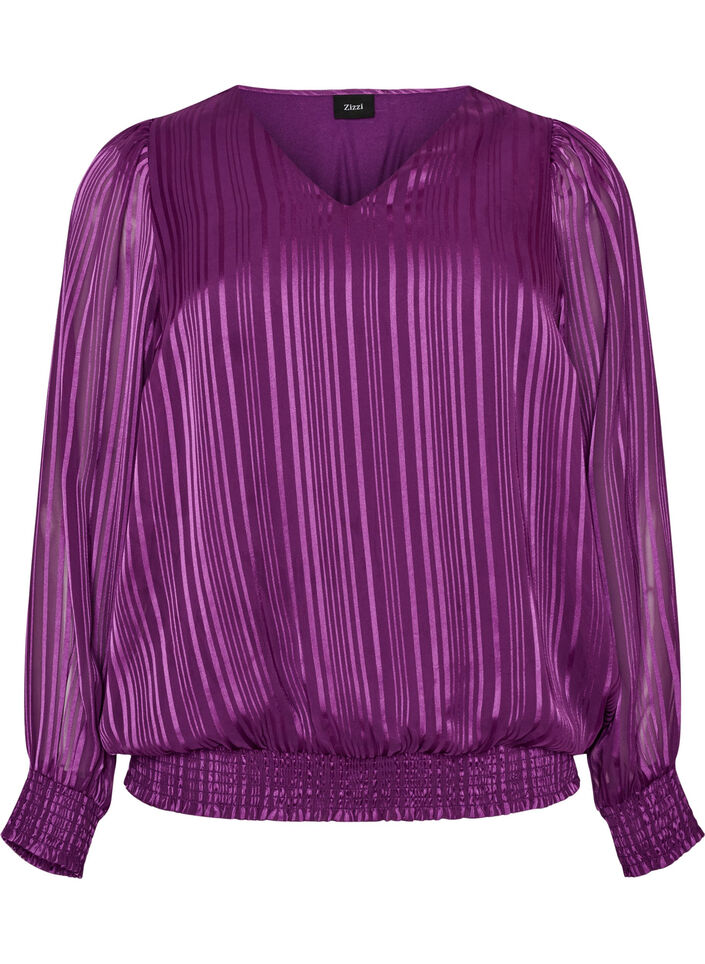 Striped blouse with a balloon shape, Purple, Packshot image number 0