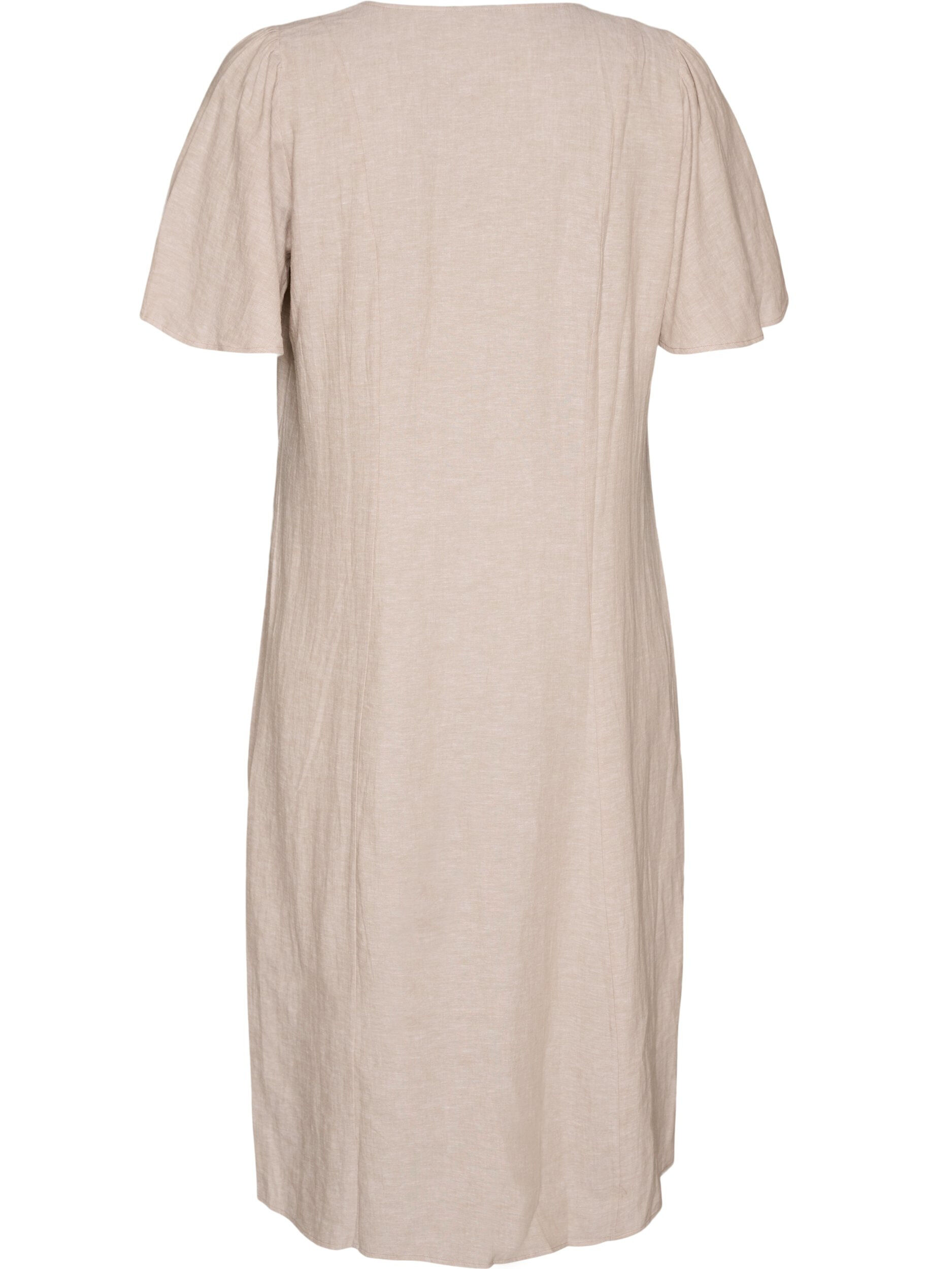Zizzifashion Midi dress in linen and viscose with ruffle sleeves, Beige, Packshot image number 1