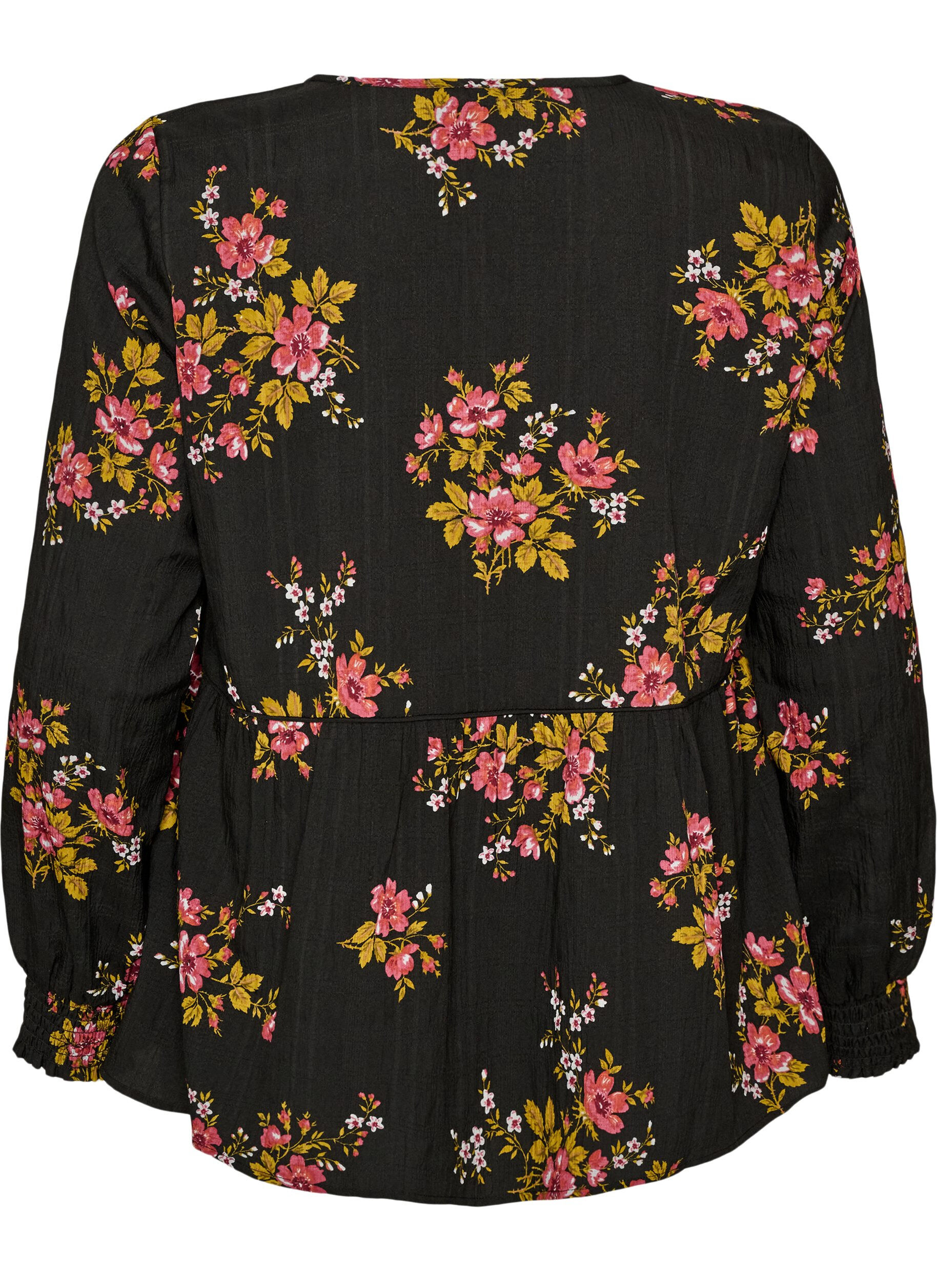 ZizzifashionLong-sleeved blouse with floral print, Black, Packshot image number 1