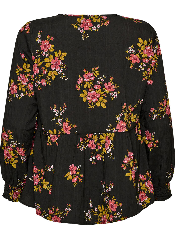 Long-sleeved blouse with floral print, Black, Packshot image number 1