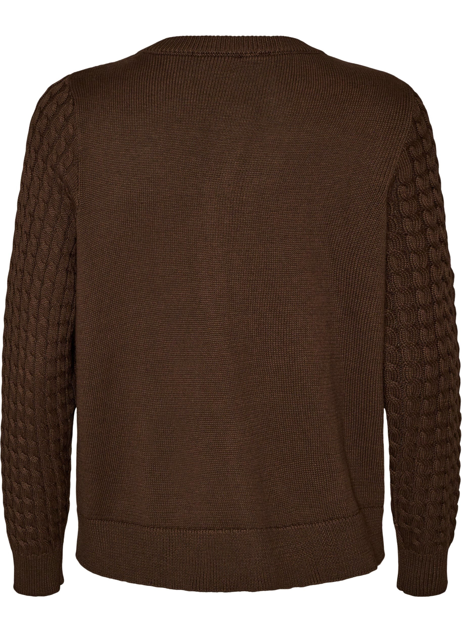 ZizzifashionCable-knit cardigan with golden buttons, Brown, Packshot image number 1