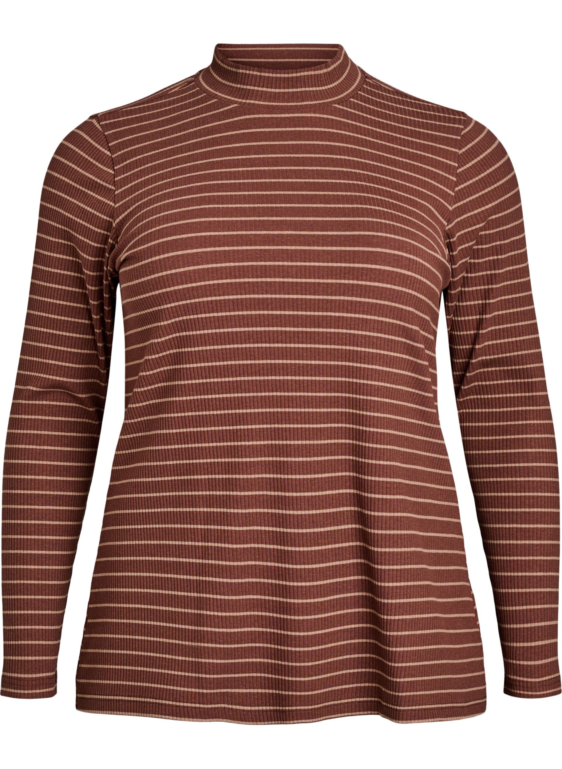 Striped ribbed jersey blouse with a high neck