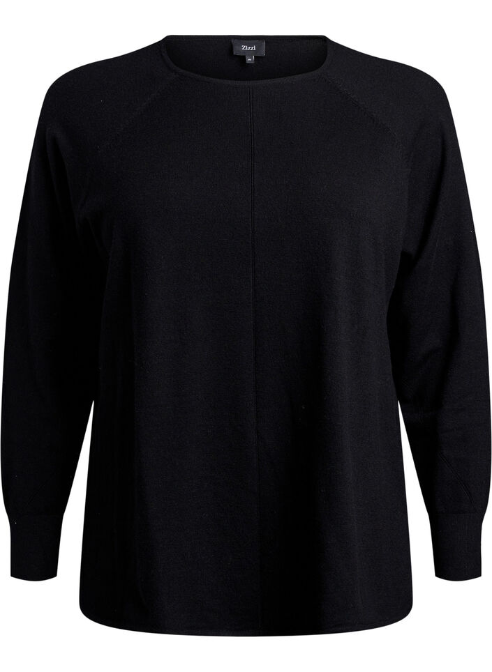 Knitted blouse with round neck and knitted pattern, Black, Packshot image number 0