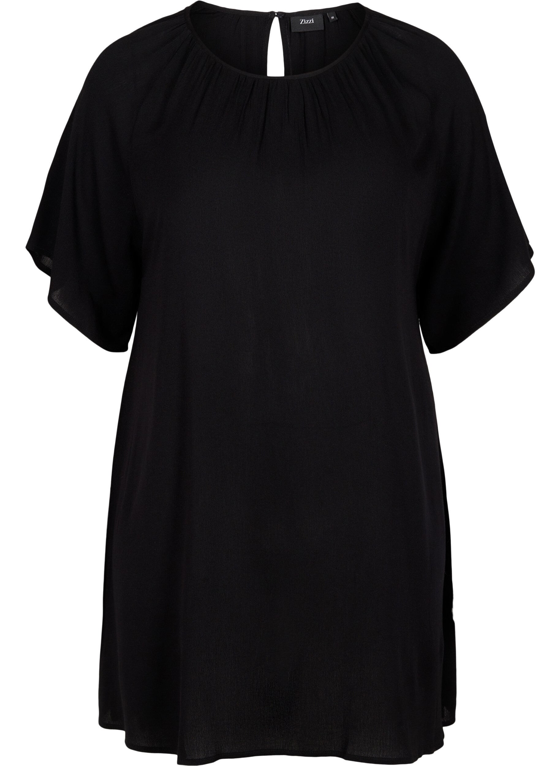 Zizzifashion Viscose dress with short sleeves, Black, Packshot image number 0