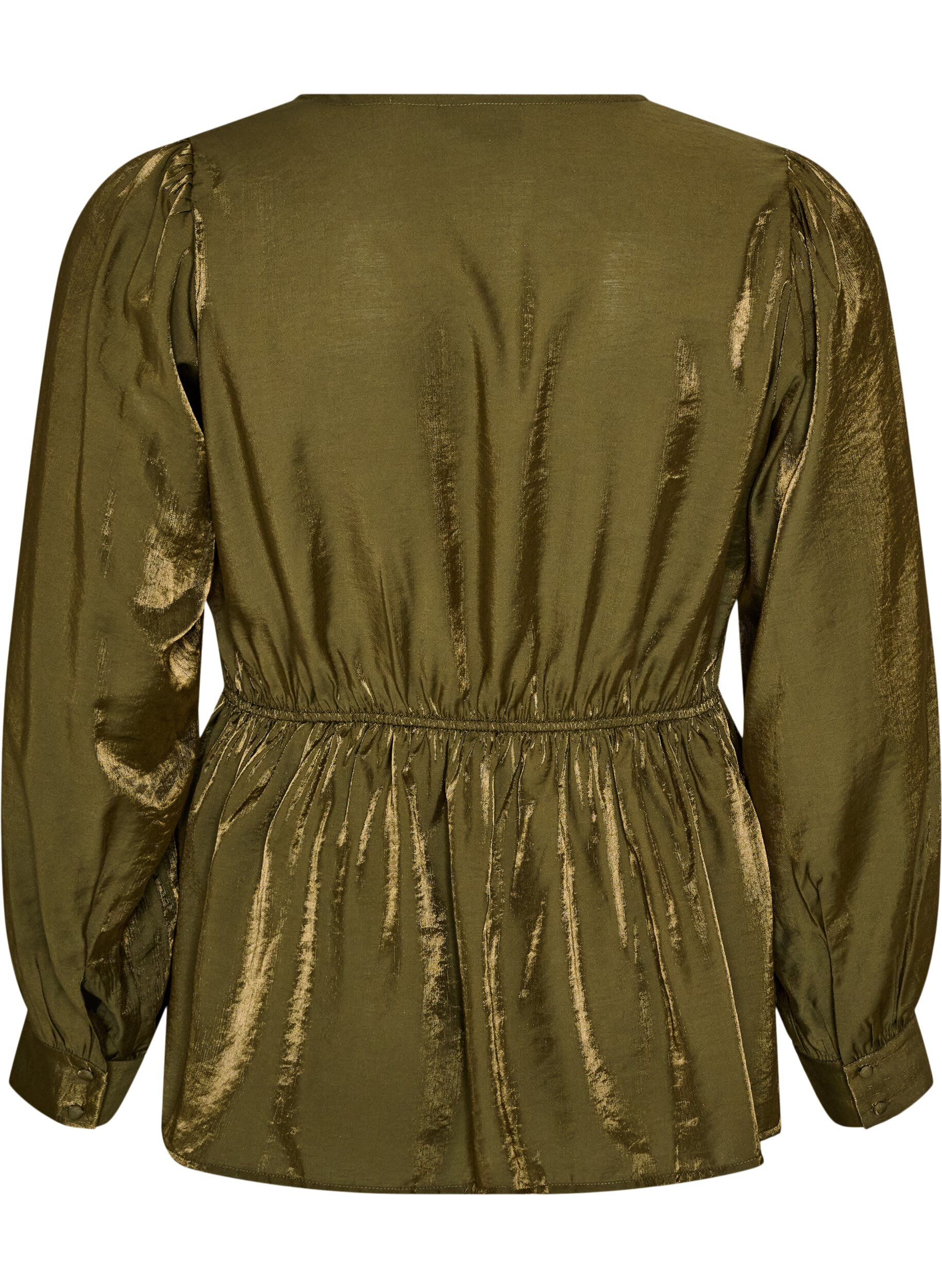 ZizzifashionShiny viscose blouse with peplum effect, Green, Packshot image number 1