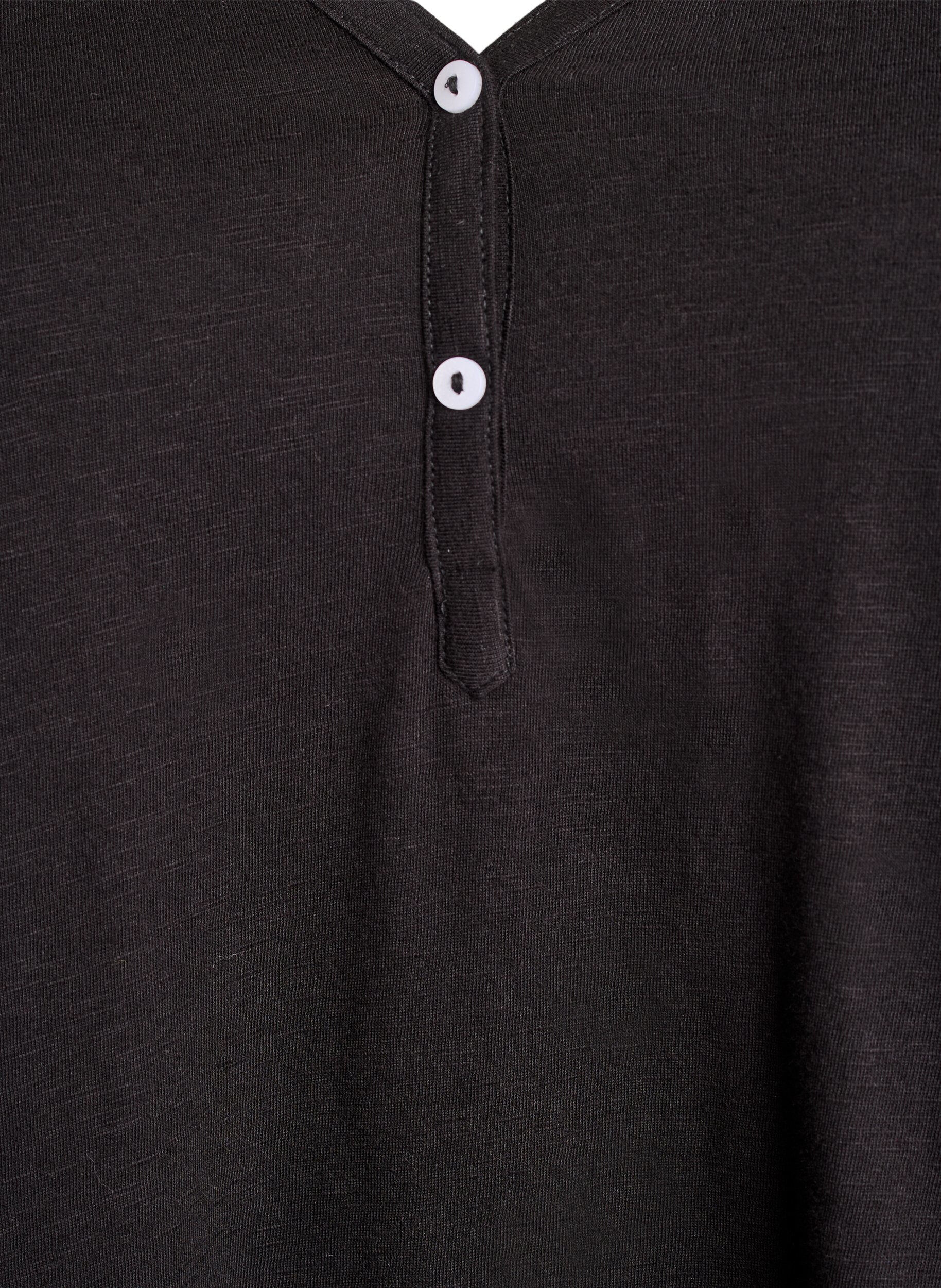 Zizzifashion Long-sleeved t-shirt with V-neck and buttons, Black, Packshot image number 2