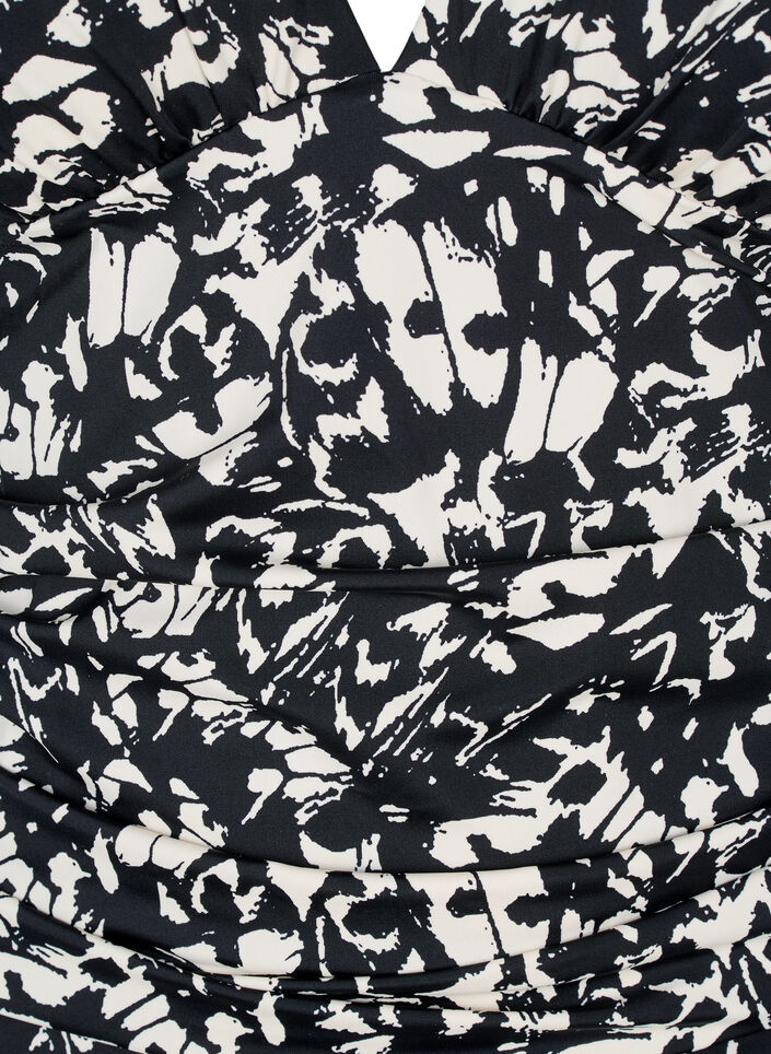 Patterned swimsuit with deep V-neck, Black, Packshot image number 2