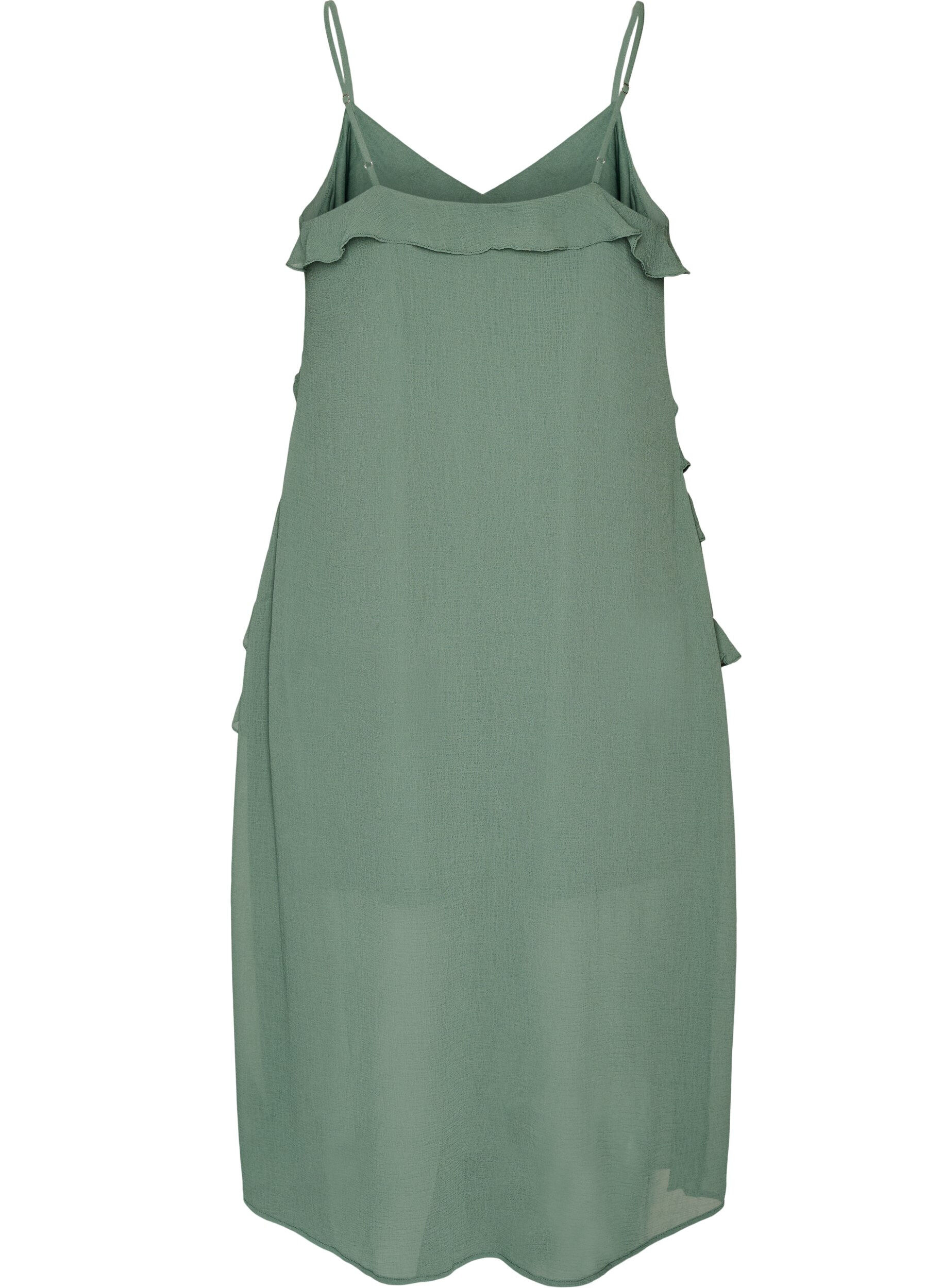 Zizzifashion Chiffon dress with asymmetrical ruffles, Green, Packshot image number 1