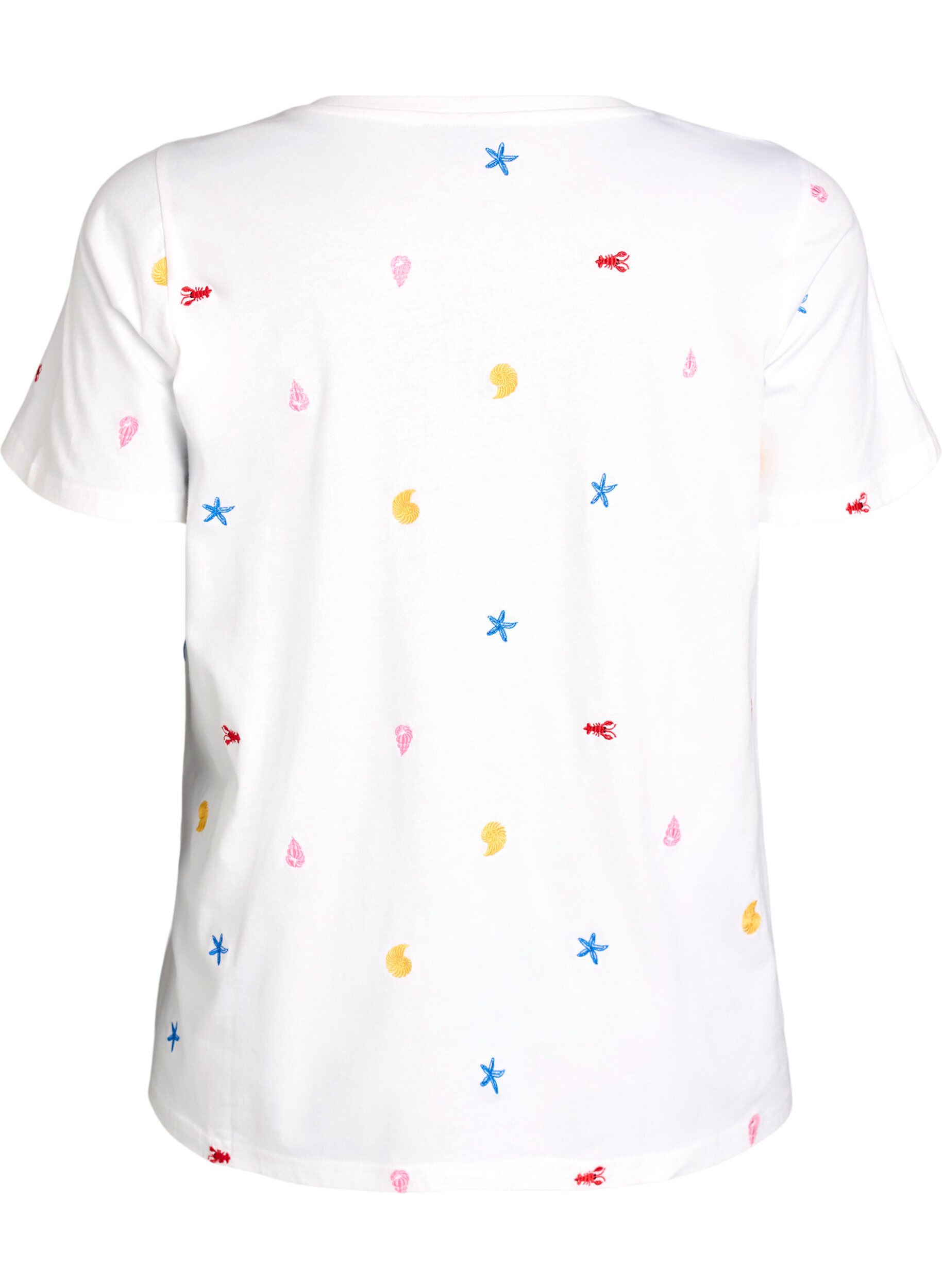 Zizzifashion T-shirt in organic cotton with embroidered motifs, White, Packshot image number 1