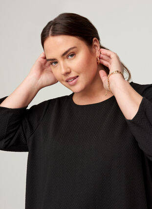 Textured blouse with 3/4 length sleeves, Black, Model image number 2