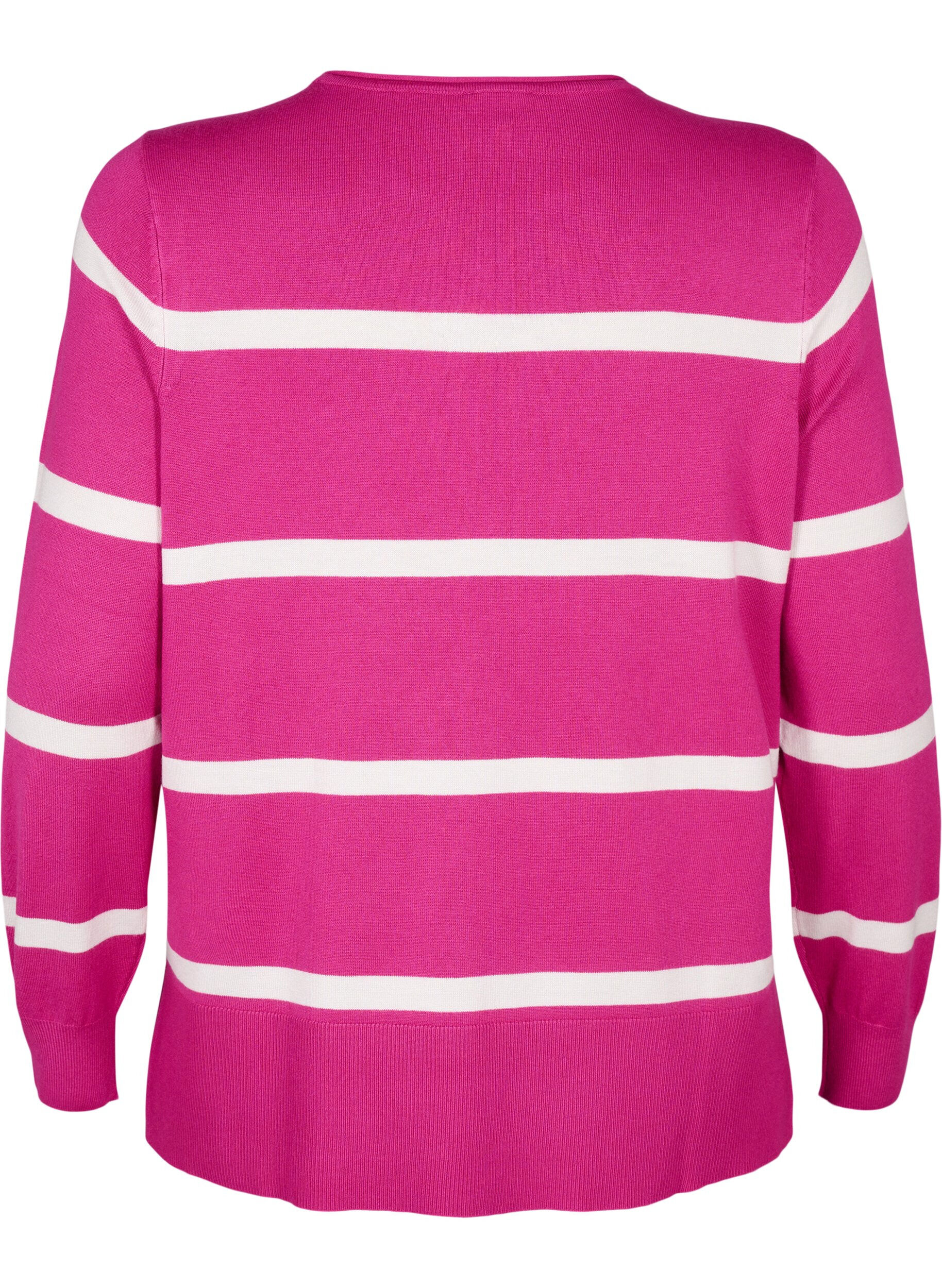 Zizzifashion Knitted viscose blouse with stripes, Pink, Packshot image number 1