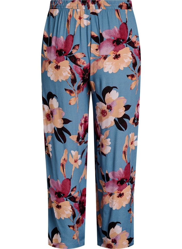 Loose viscose trousers with print, Blue, Packshot image number 1