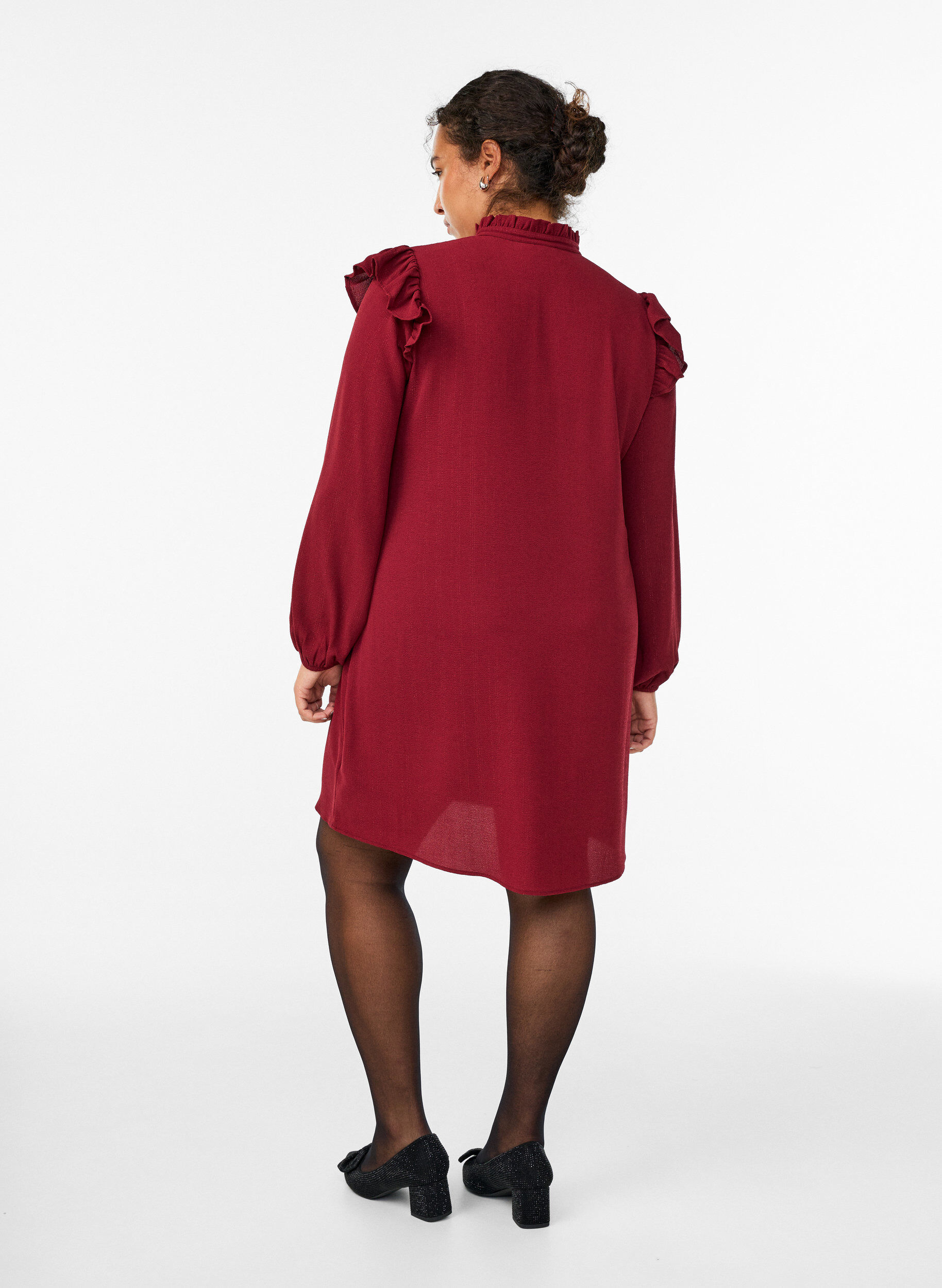 ZizzifashionShort dress with ruffles and glitter, Dark Bordeaux, Model image number 2
