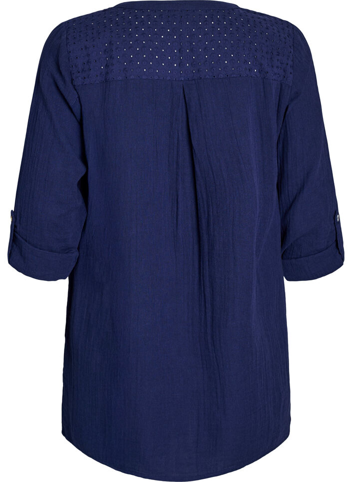 Cotton muslin tunic with broderie anglaise, Blue, Packshot image number 1