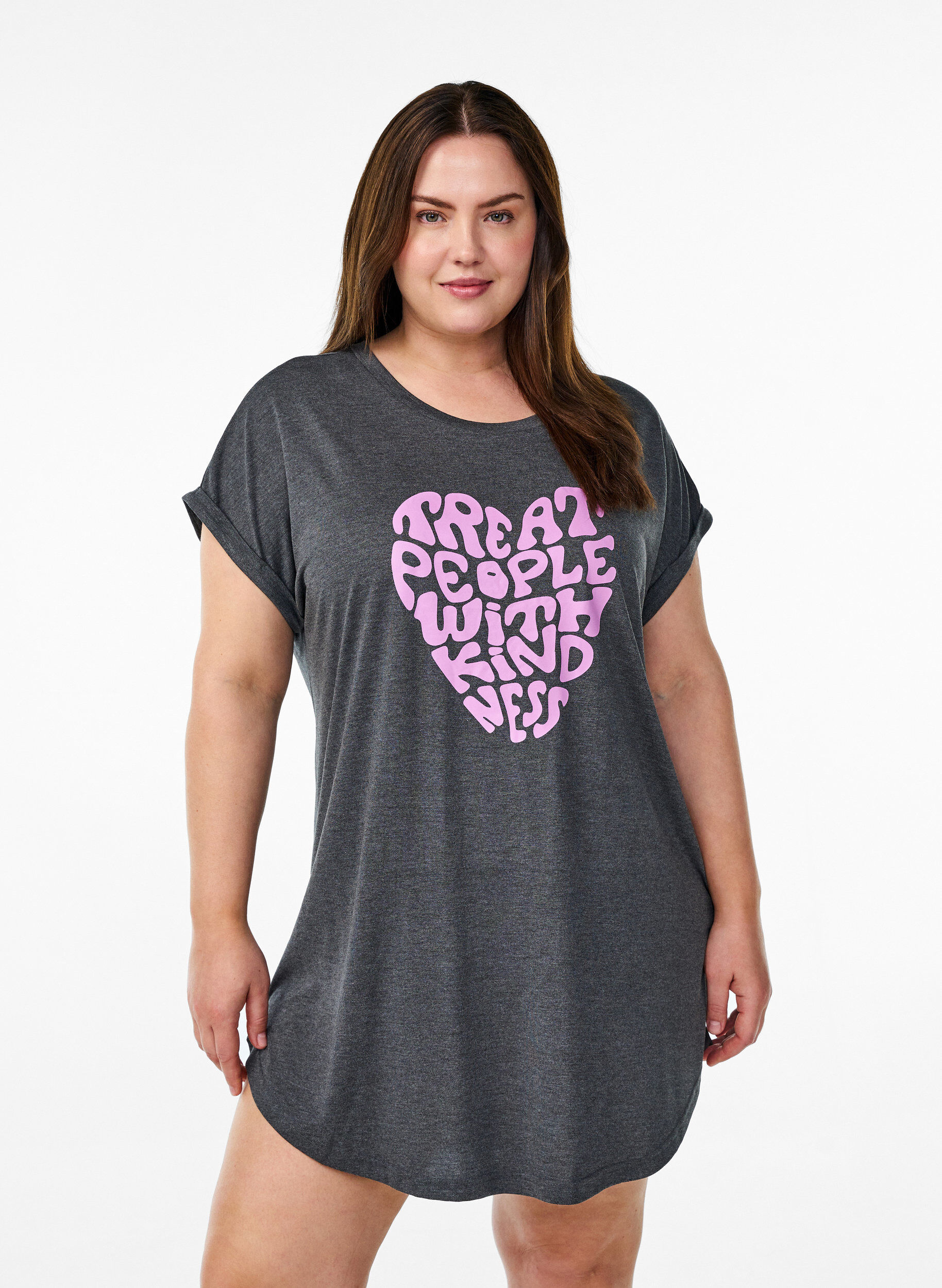 Zizzifashion Short sleeve nightgown with text print, Black, Model image number 0