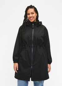 Functional coat with pockets and hood, Black, Model