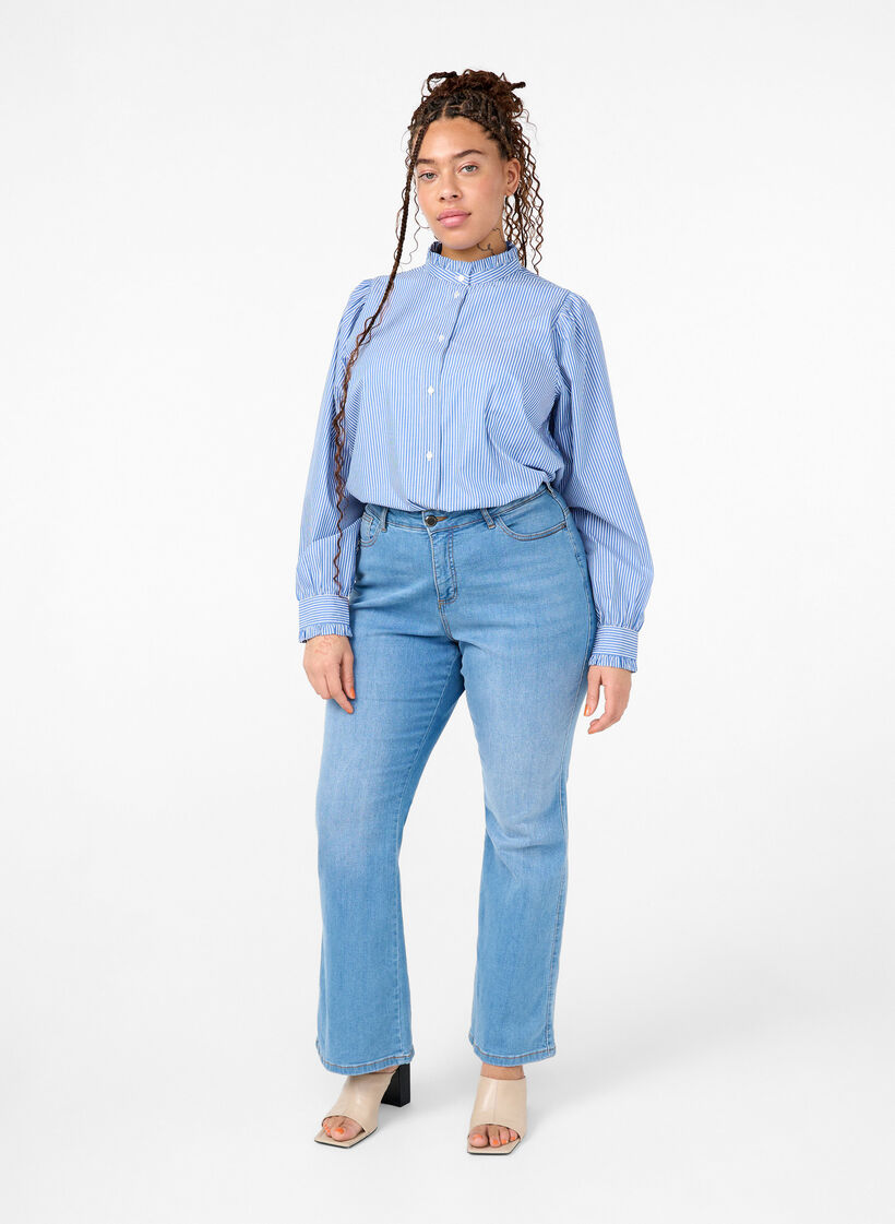 Striped shirt blouse with ruffles, Princess Blue W. St., Model image number 2