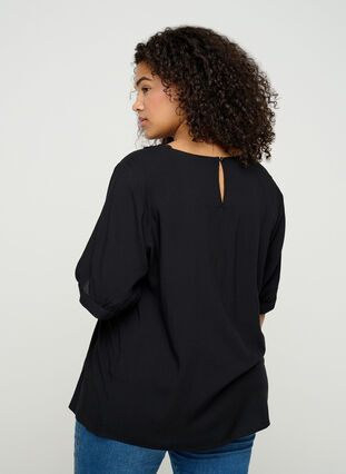 Viscose blouse with lace collar, Black, Model image number 1