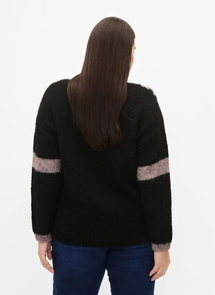 Knitted sweater with striped detail, Black Comb, Model image number 1