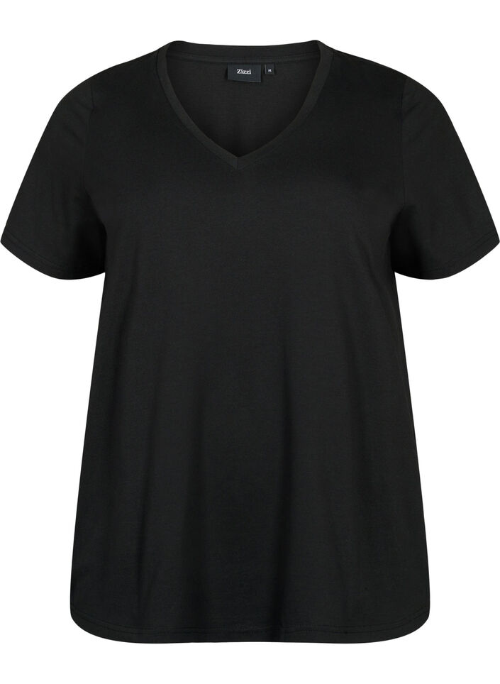 Short-sleeved t-shirt with v-neck, Black, Packshot image number 0