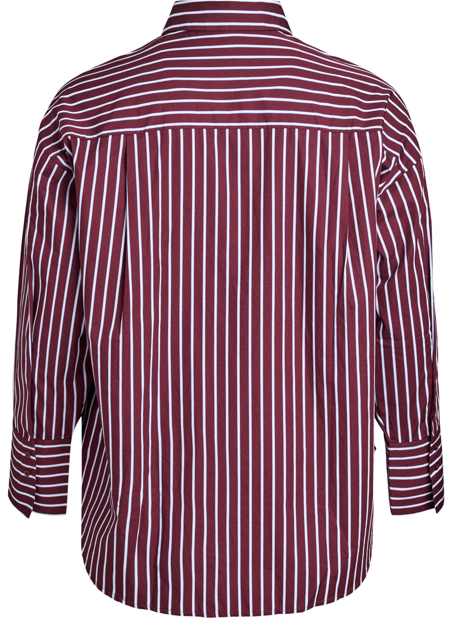 Zizzifashion Loose shirt with stripes and a chest pocket, Dark Bordeaux, Packshot image number 1