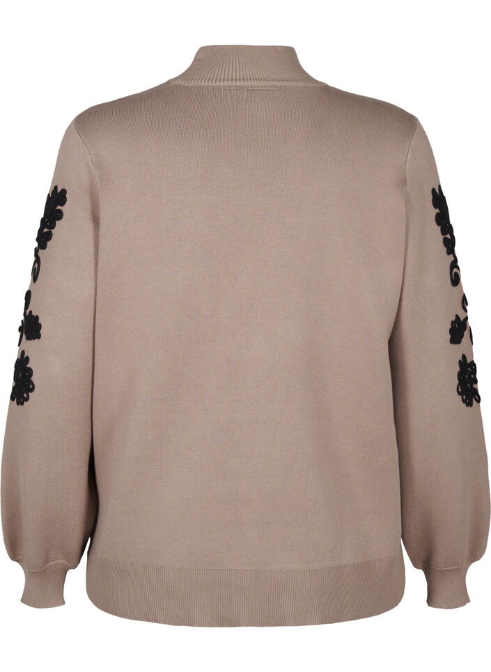 Knitted blouse with embroidery, Desert Taupe Comb, Packshot image number 1