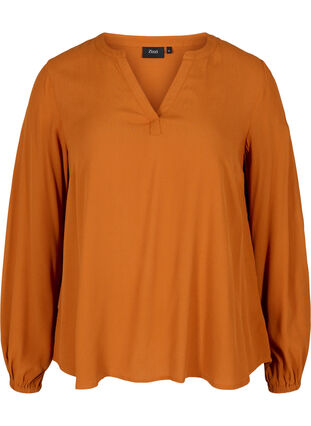 Long-sleeved viscose blouse with V-neck, Autumnal, Packshot image number 0