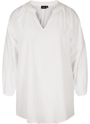 Short cotton tunic with a V-neck, Bright White, Packshot image number 0