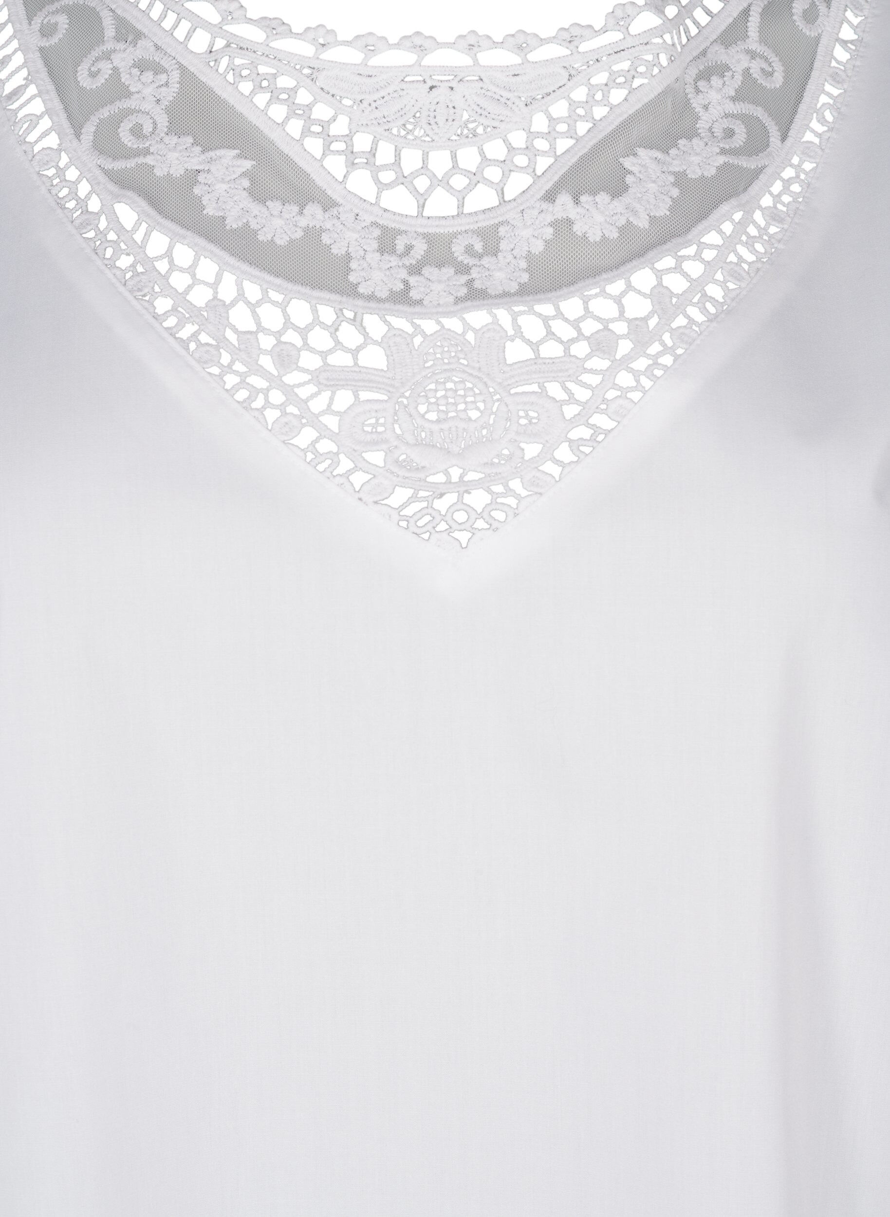 Zizzifashion Short-sleeved blouse with lace detail, Bright White, Packshot image number 2