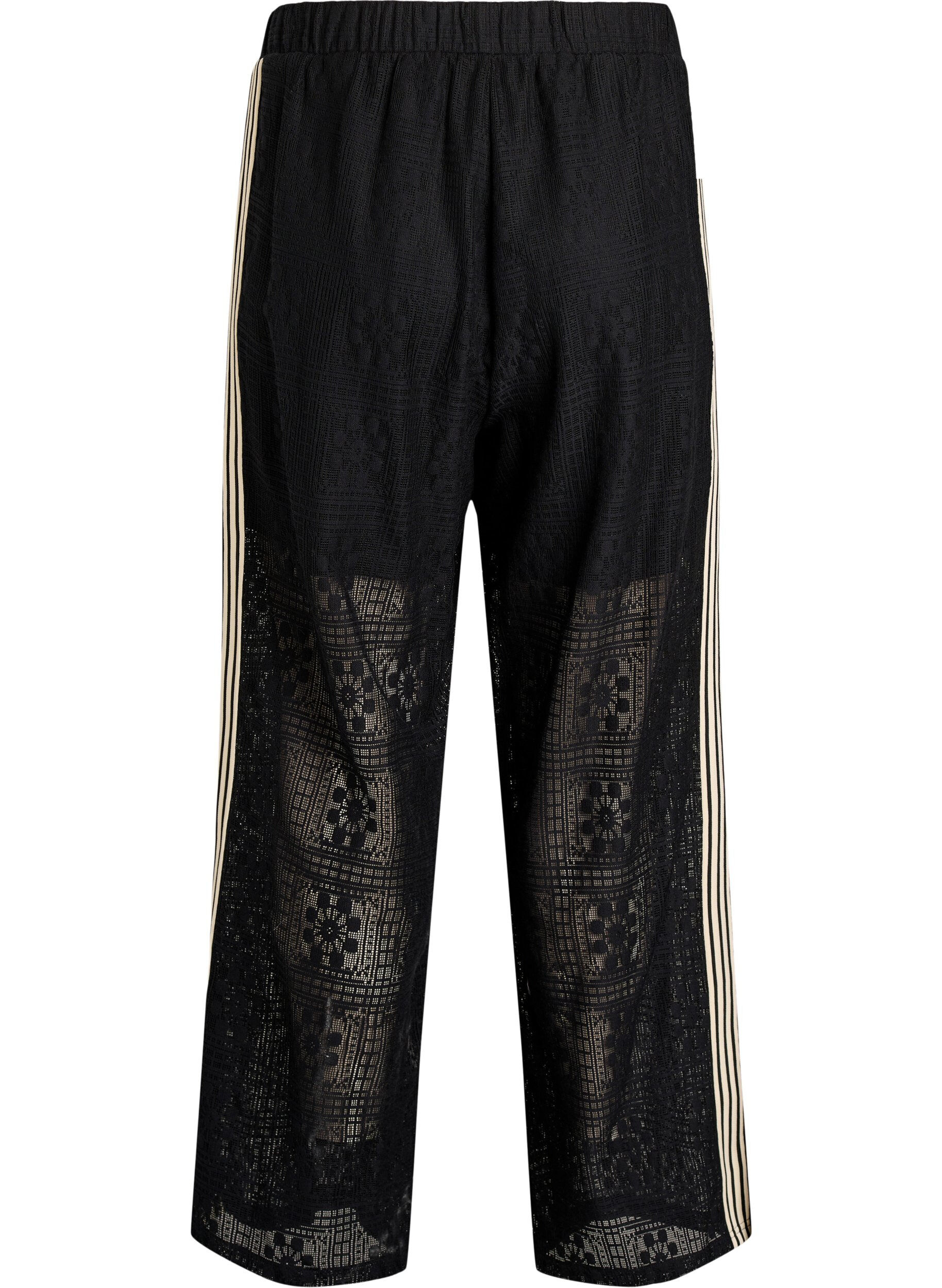 Zizzifashion Wide-leg lace trousers with contrast stripes, Black, Packshot image number 1