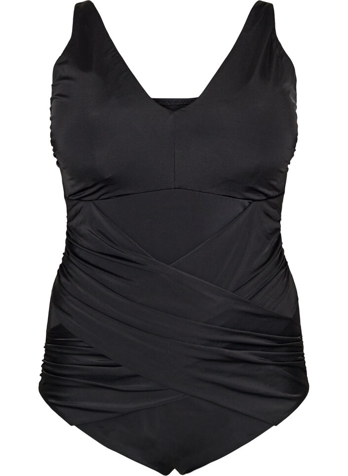 Swimsuit with a draped cross detail, Black, Packshot image number 0