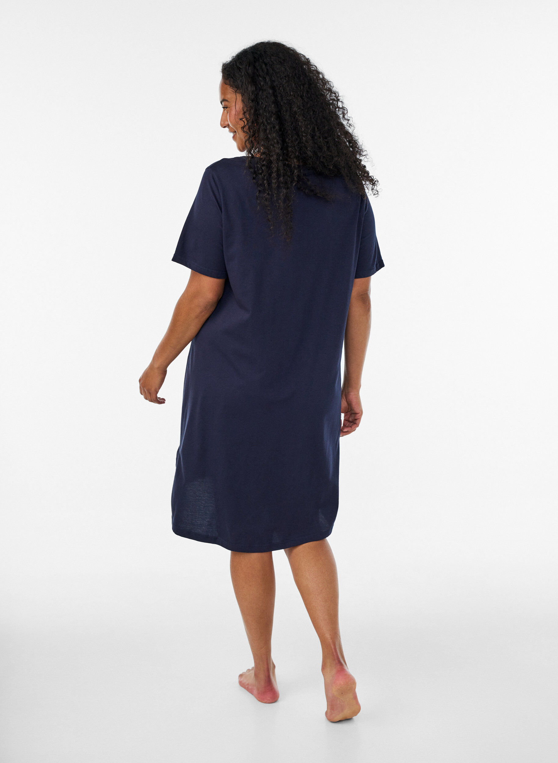 ZizzifashionOrganic cotton nightdress with V-neck, Blue, Model image number 2