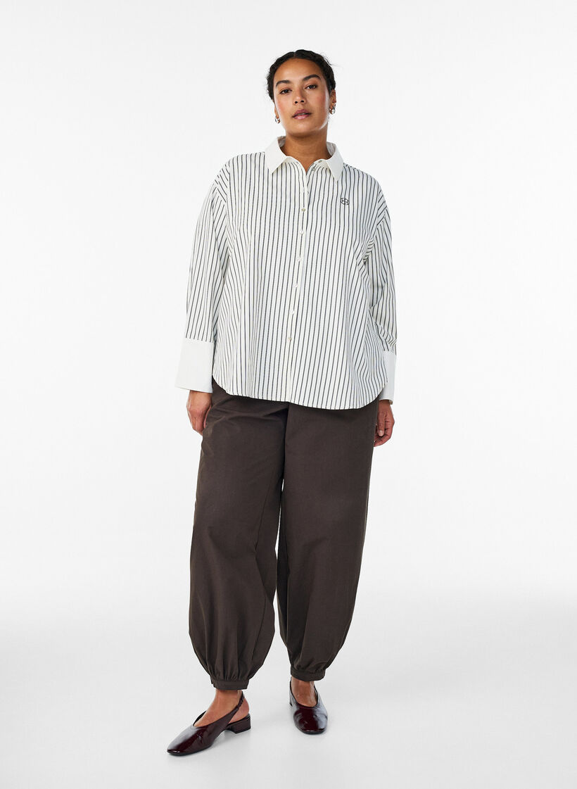 High-waisted cotton balloon trousers, Brown, Model image number 0