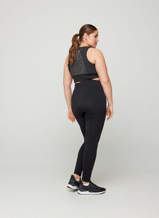 High waisted, textured workout leggings, Black, Model image number 1