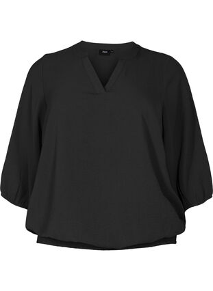 Blouse with smock and 3/4 sleeves, Black, Packshot image number 0