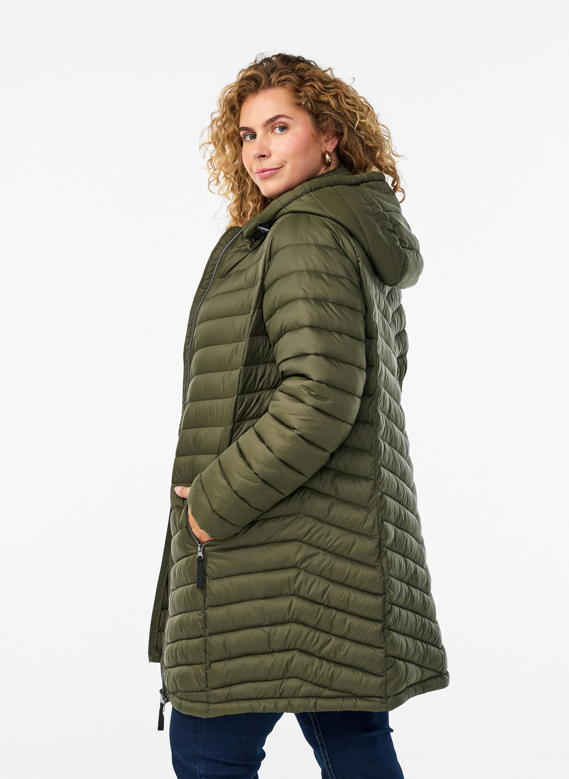 Zizzifashion Lightweight jacket with pockets and a detachable hood, Green, Model image number 2