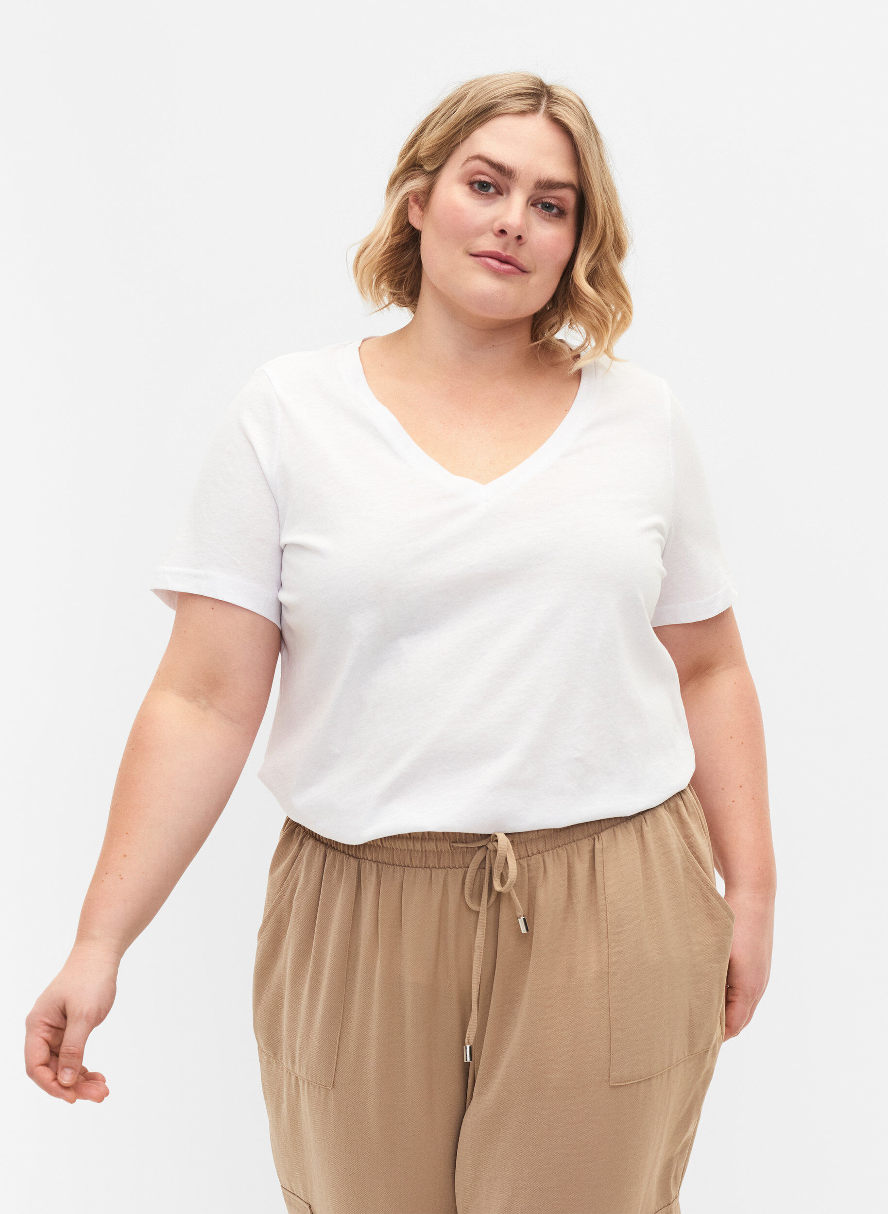 Zizzifashion 2-pack t-shirt with v-neckline, Bright White / Black, Model image number 0