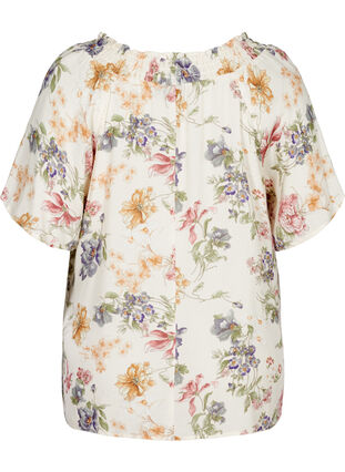 Short-sleeved viscose blouse with a floral print, Creme Vintage Flower, Packshot image number 1