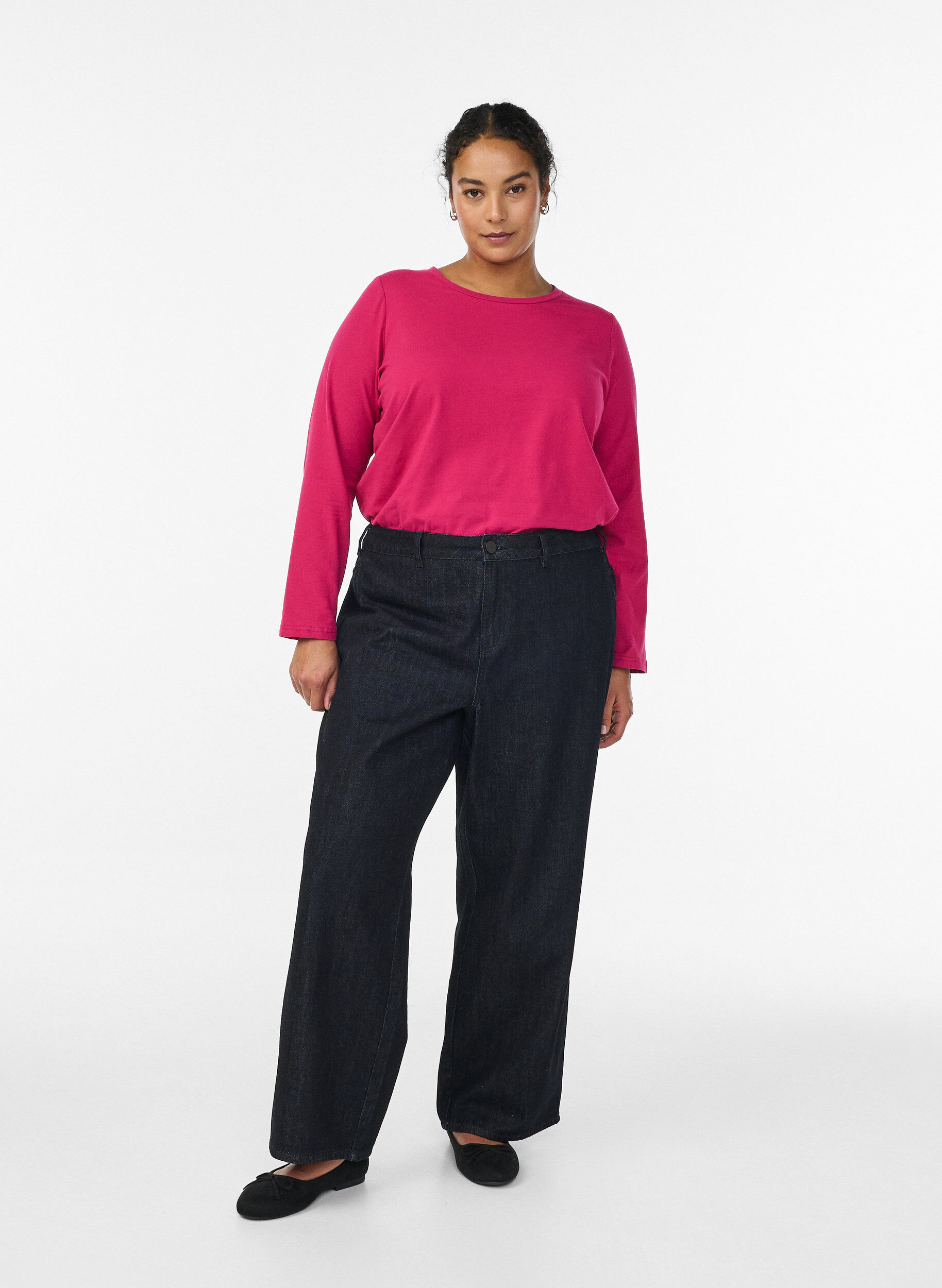 ZizzifashionBasic jersey top with long sleeves, Pink, Model image number 1