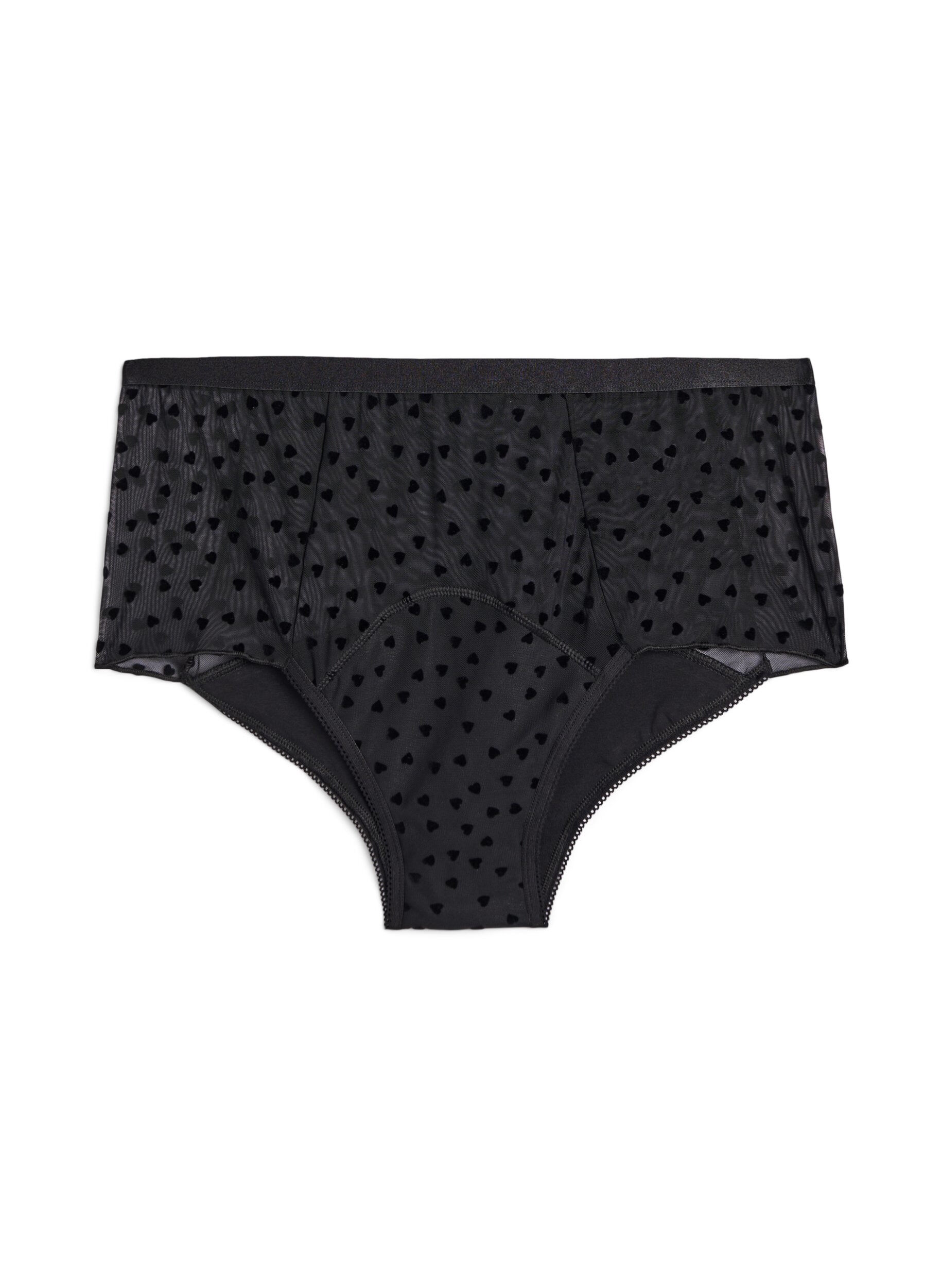 Zizzifashion Hipster period briefs in mesh with heart details, Black, Packshot image number 0