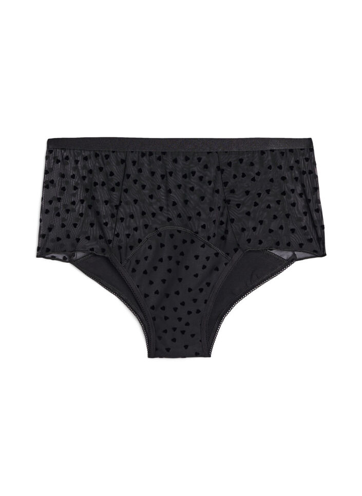 Hipster period briefs in mesh with heart details, Black, Packshot image number 0