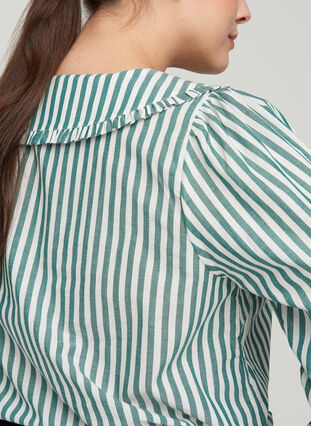 Striped shirt in cotton, Green Stripe , Model image number 2